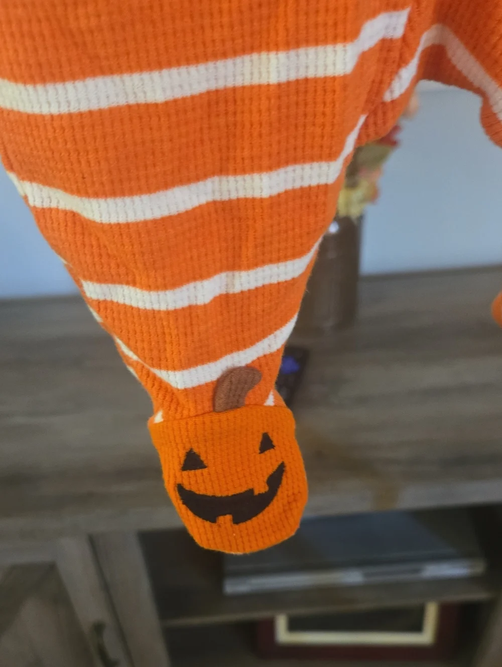 Carter's Orange & White Striped Pumpkin Footed One-Piece